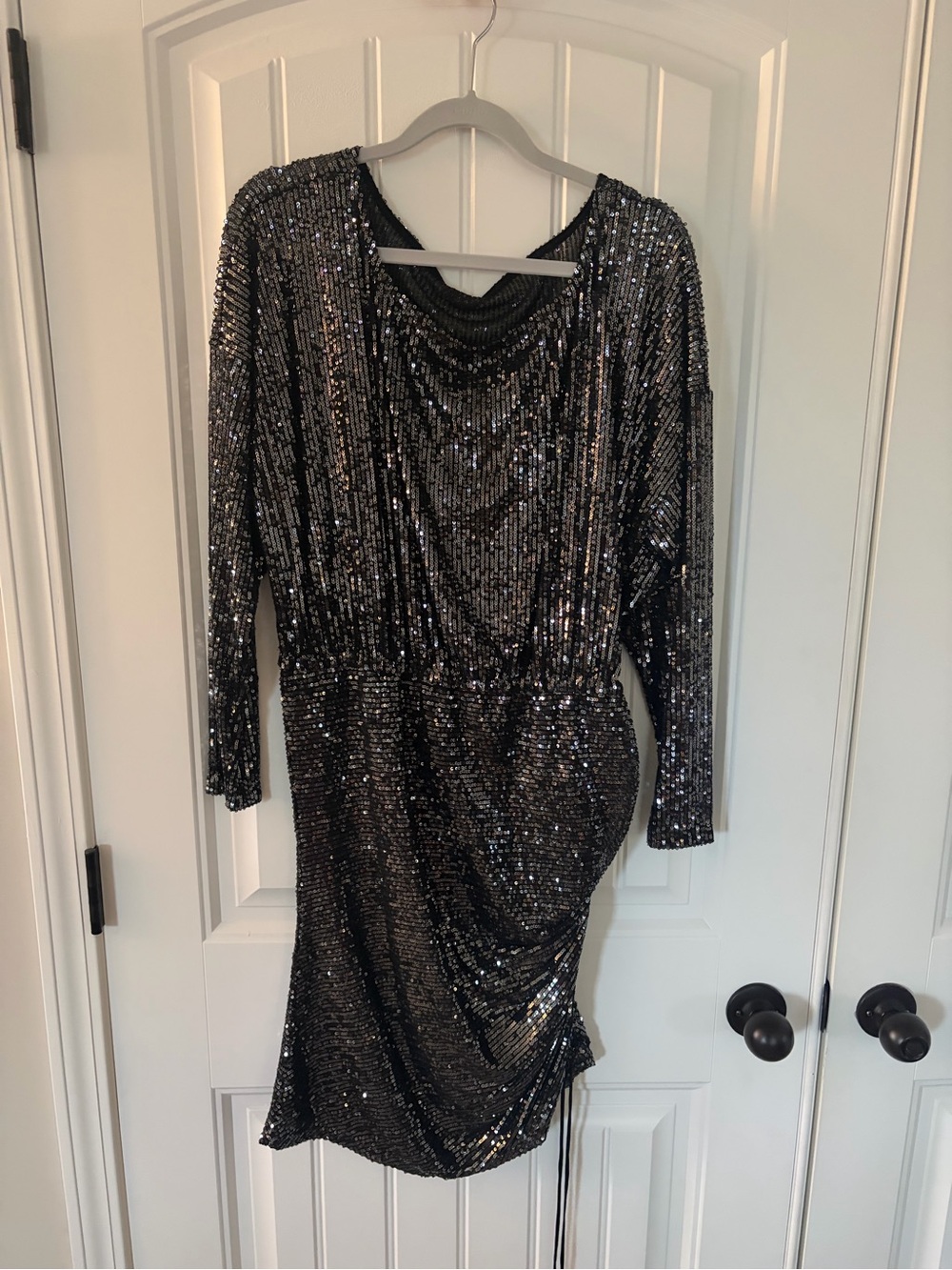 Free People Metallic Black Sequin Long-Sleeve Dress